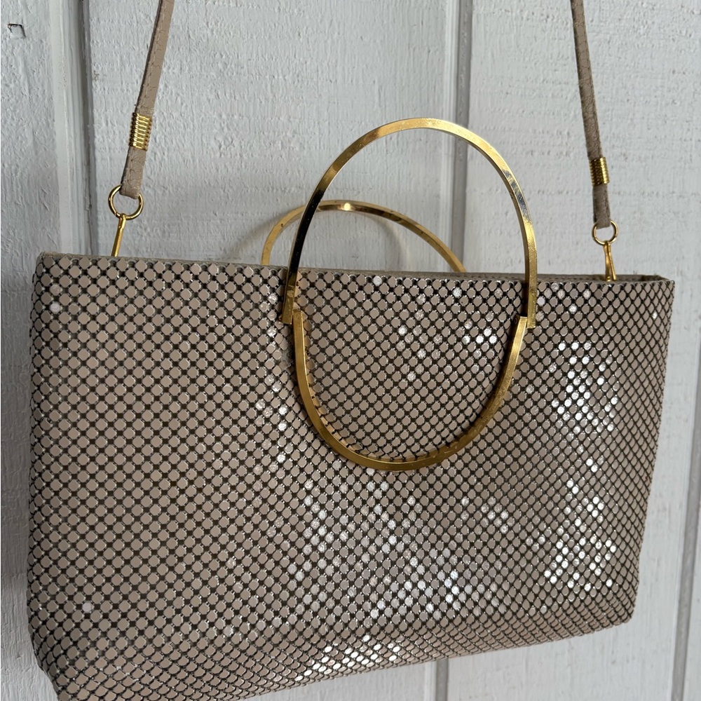 Vintage Beige and Gold Women's Handbag Clutch /Shoulder bag